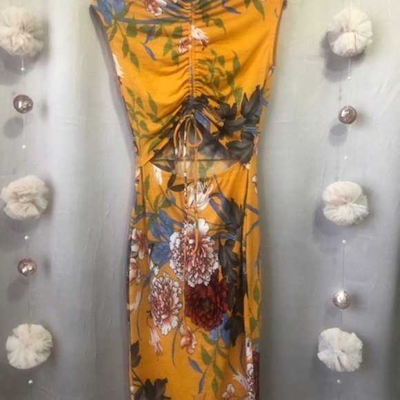 Kimcine Orange Floral Sleeveless Open Back Dress - Picture 3 of 7